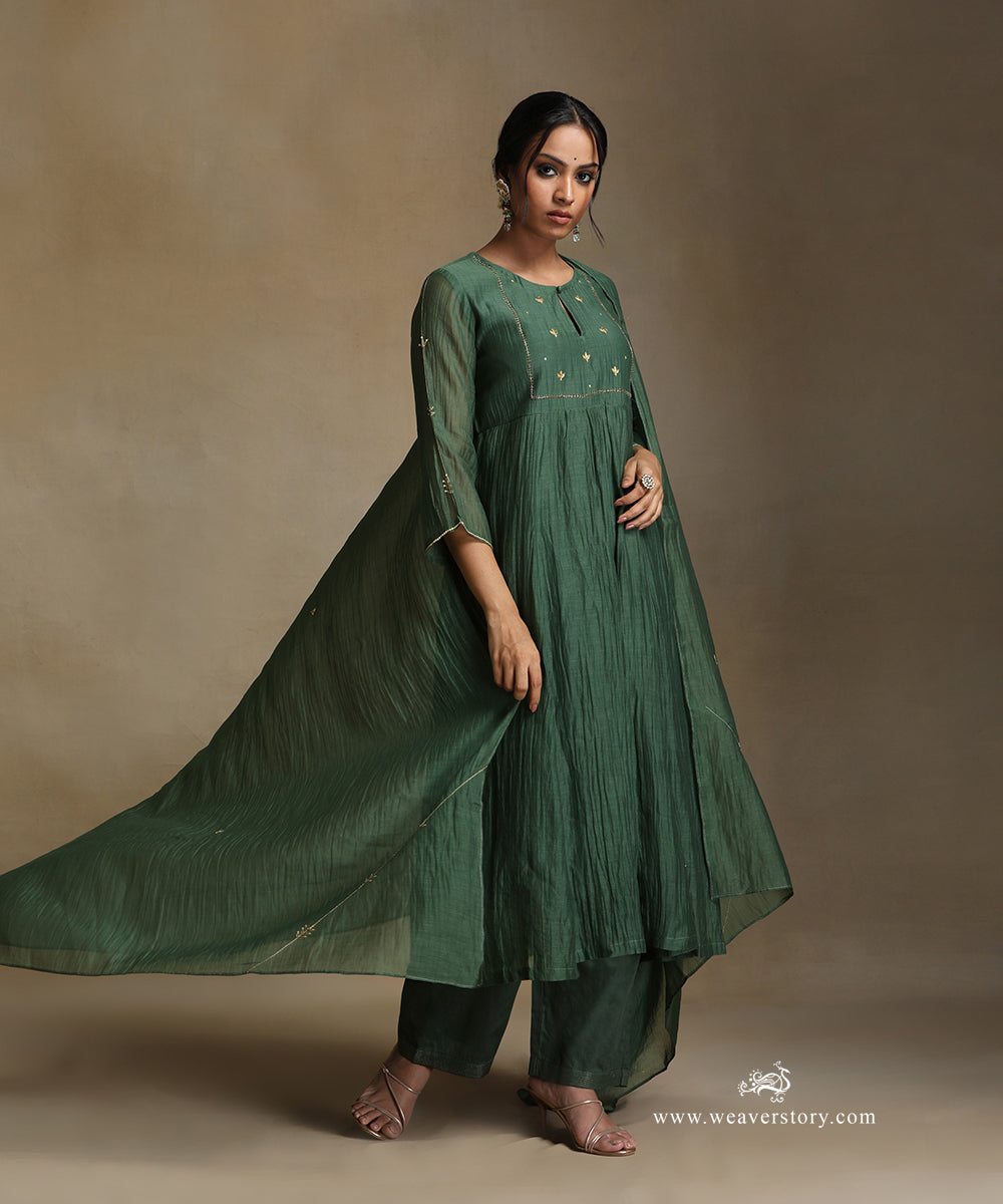 Green_Hand_Embroidered_Pure_Chanderi_Kurta_With_Pants_And_Dupatta_WeaverStory_04