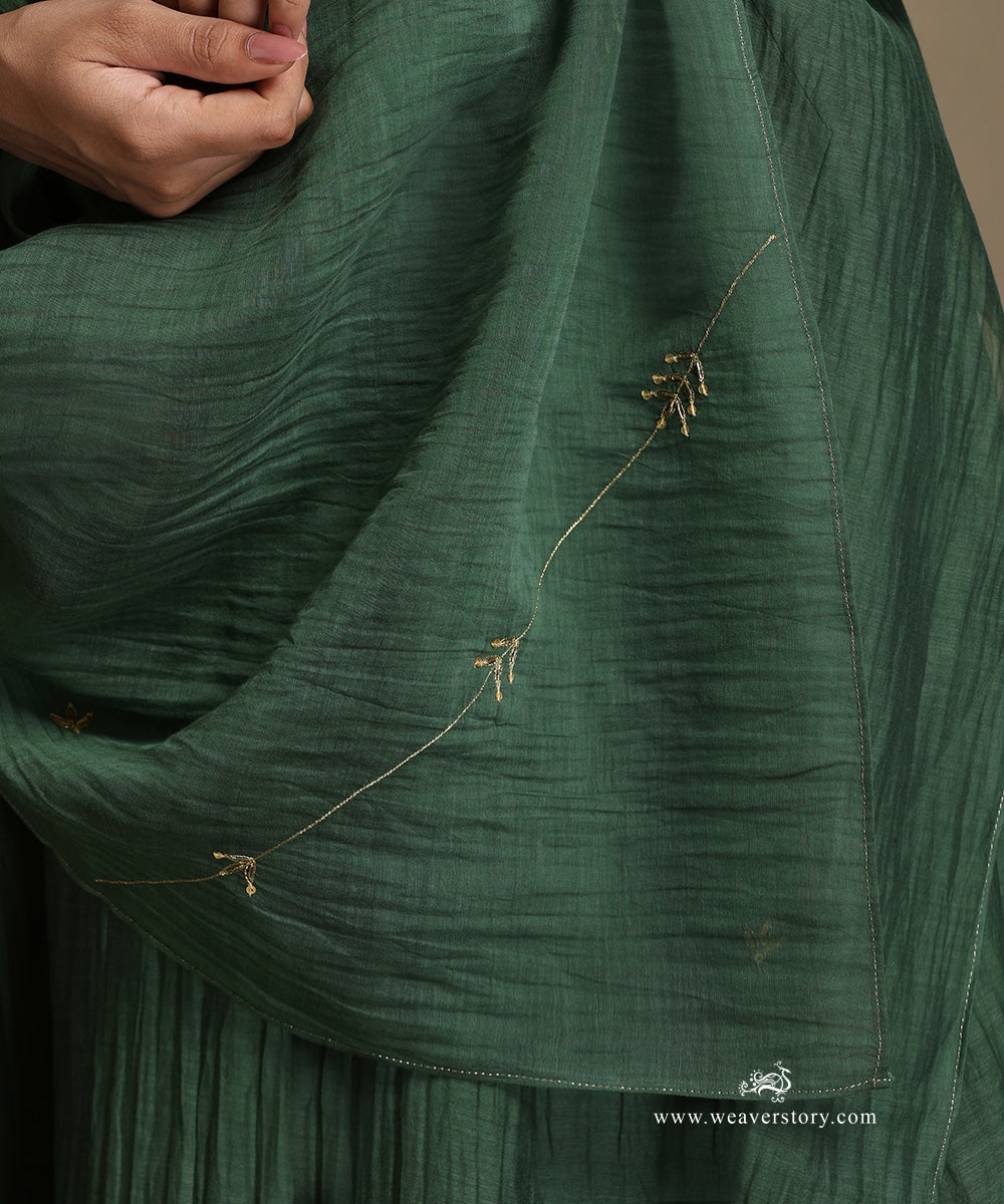 Green_Hand_Embroidered_Pure_Chanderi_Kurta_With_Pants_And_Dupatta_WeaverStory_06