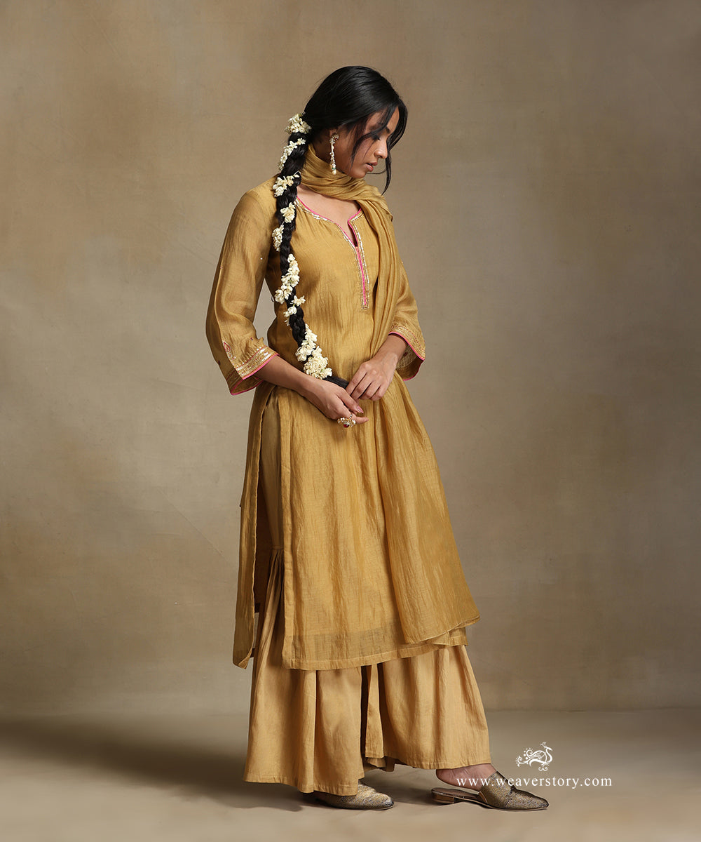 Yellow_Hand_Embroidered_Pure_Chanderi_Kurta_With_Sharara_And_Dupatta_WeaverStory_06