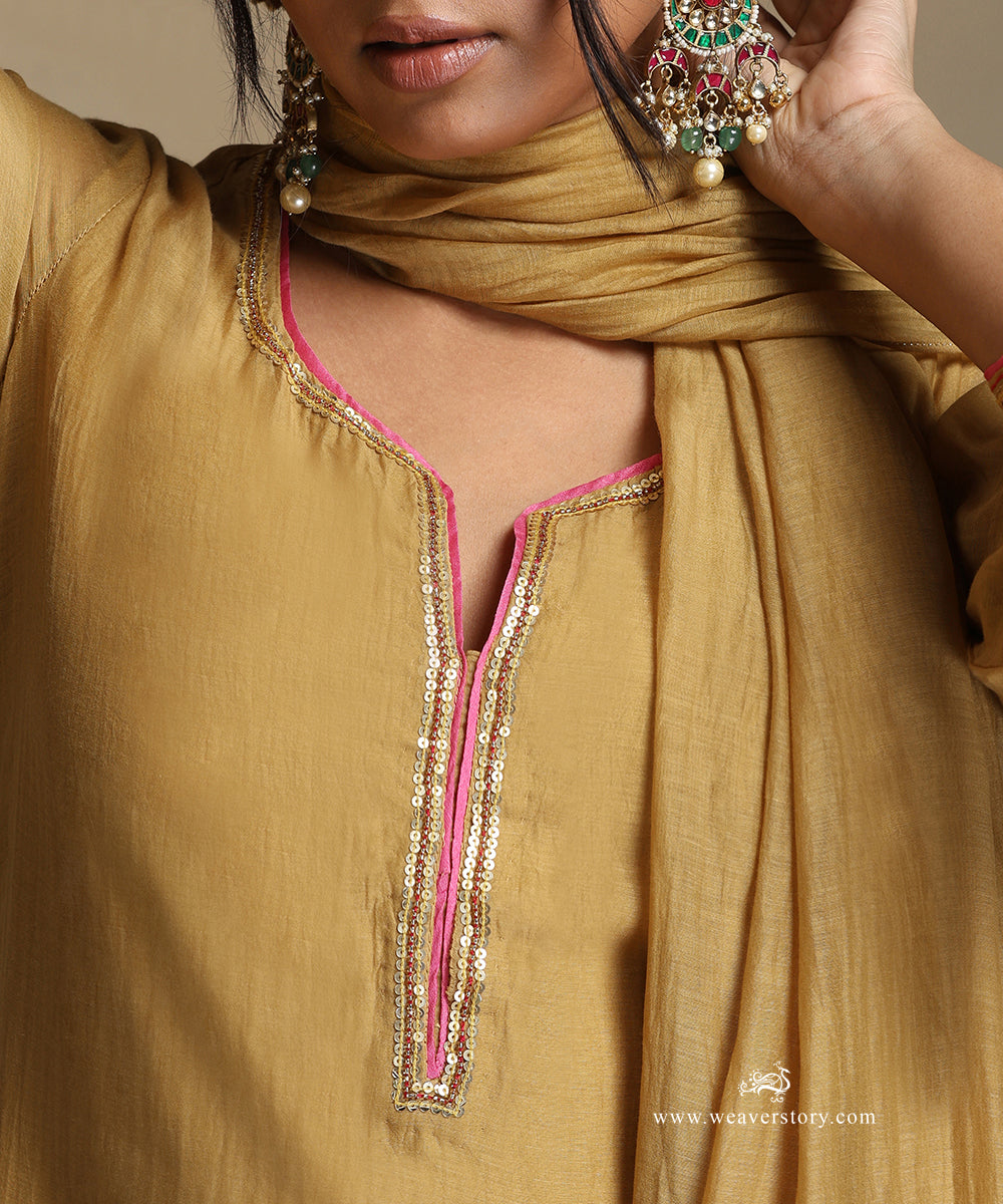 Yellow_Hand_Embroidered_Pure_Chanderi_Kurta_With_Sharara_And_Dupatta_WeaverStory_07