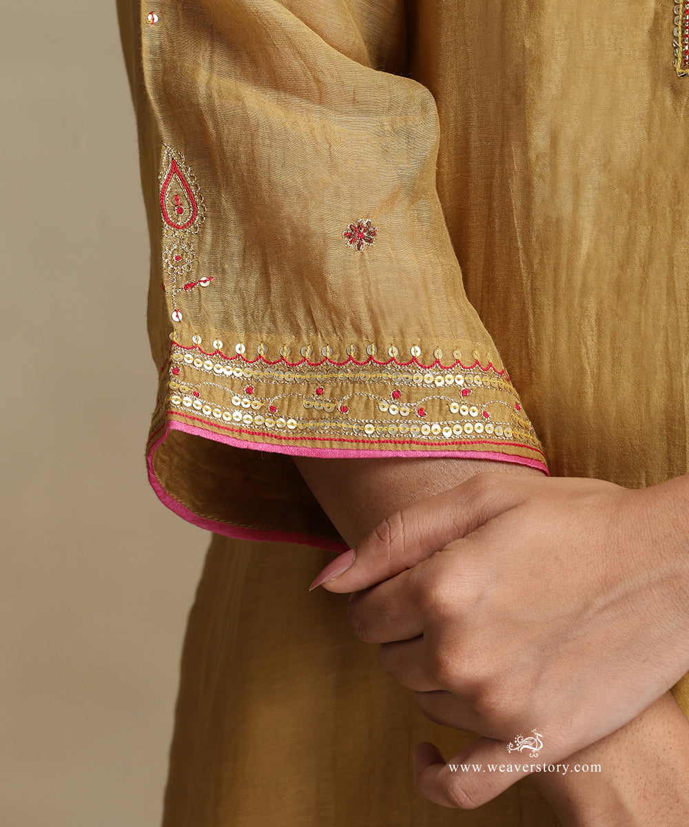 Yellow Hand Embroidered Pure Chanderi Kurta With Sharara And Dupatta