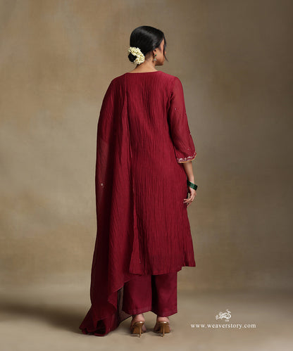 Red_Hand_Embroidered_Pure_Chandri_Kurta_With_Pants_And_Dupatta_WeaverStory_04