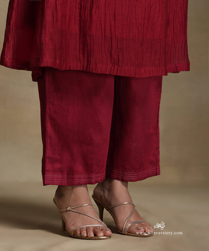 Red_Hand_Embroidered_Pure_Chandri_Kurta_With_Pants_And_Dupatta_WeaverStory_05