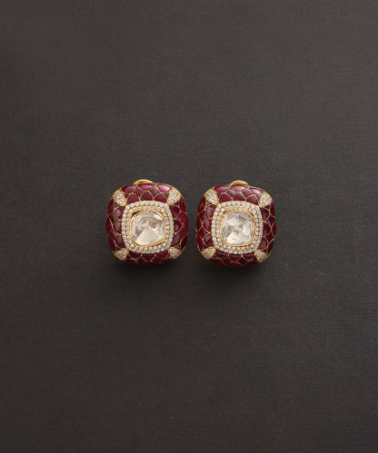 Roohi_Handcrafted_Pure_Silver_Moissanite_Polki_Studs_With_Ruby_WeaverStory_02