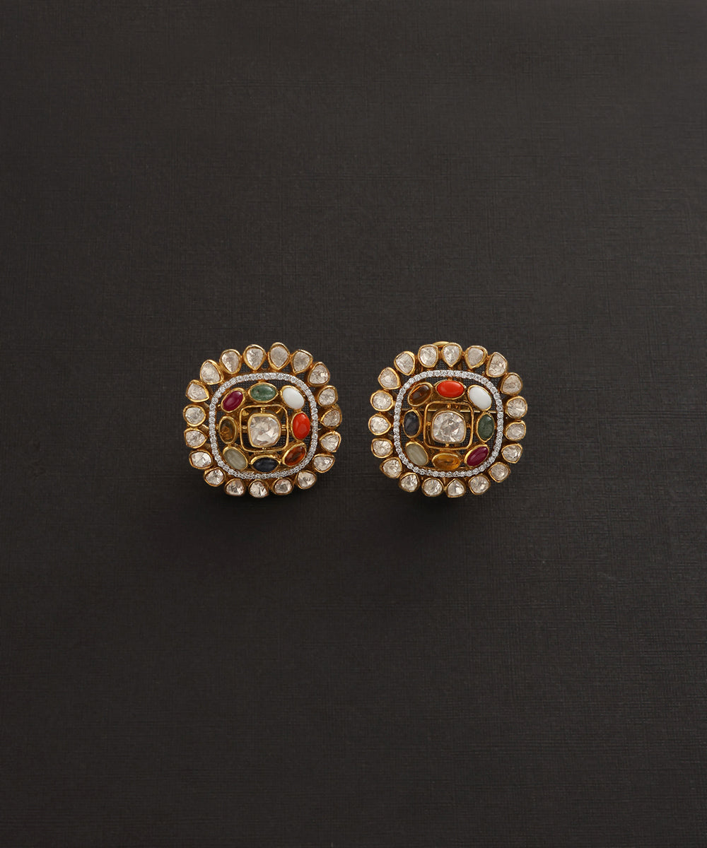Nidhi_Handcrafted_Pure_Silver_Studs_With_Moissanite_Polki_And_Multicolor_Stones_WeaverStory_02