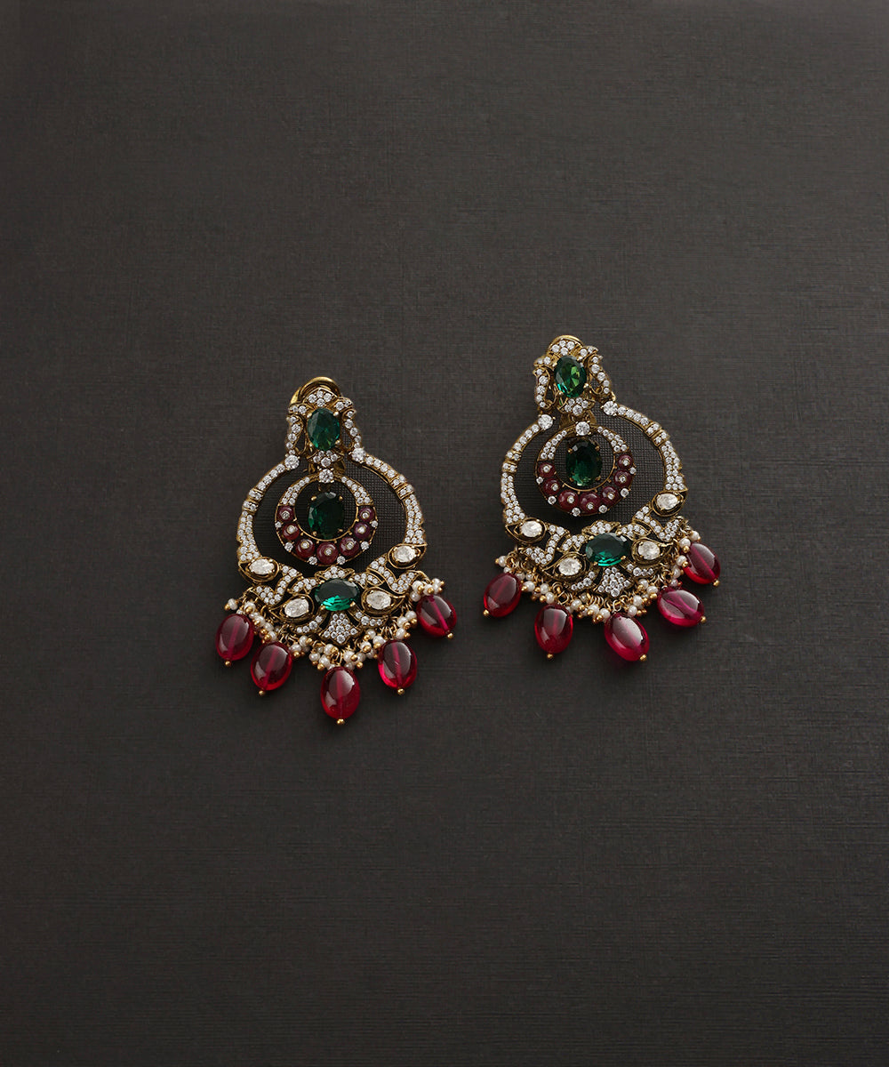 Prithvi_Handcrafted_Pure_Silver_Moissanite_Polki_Earrings_With_Ruby_WeaverStory_02