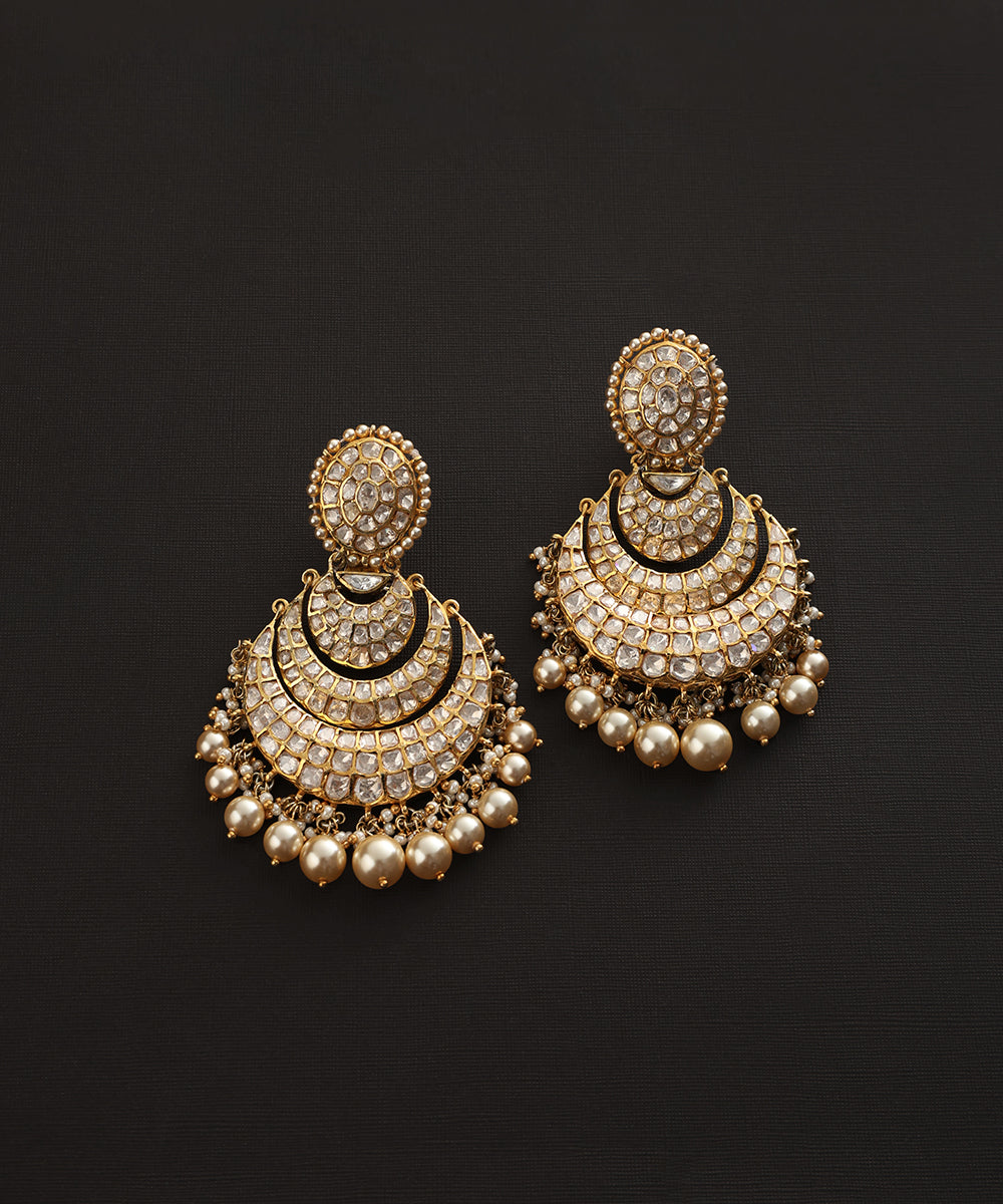 Ishani_Handcrafted_Pure_Silver_Moissanite_Polki_Chandbali_With_Pearls_WeaverStory_02