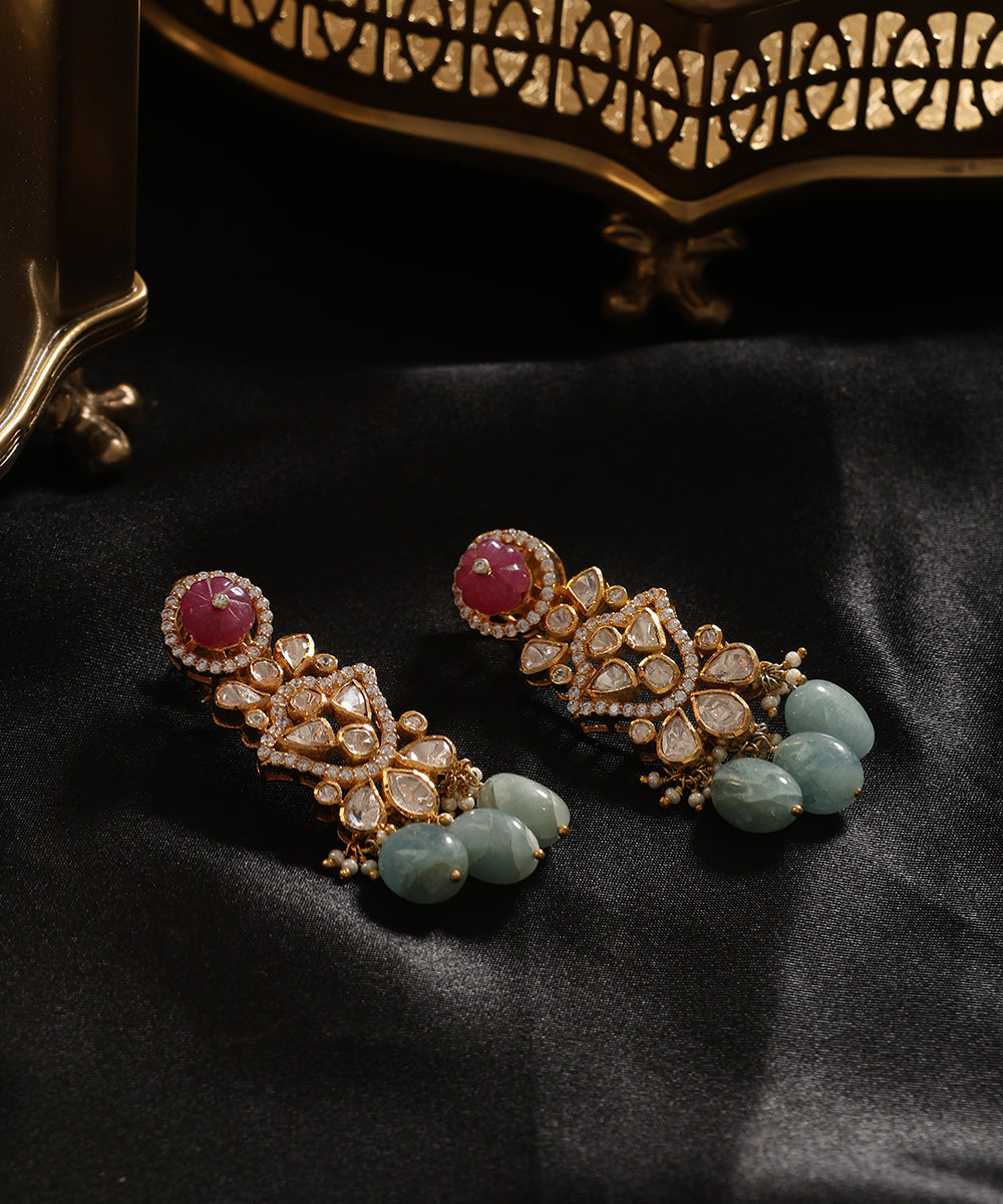 Nikhil_Handcrafted_Pure_Silver_Ruby_Earrings_With_Moissanite_Polki_And_Emeralds_WeaverStory_01