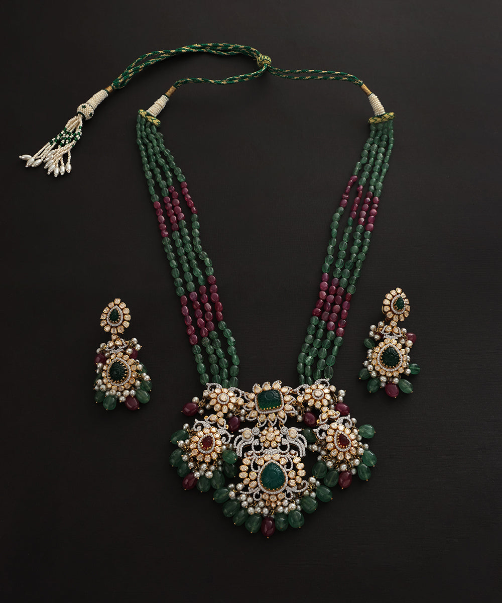 Shaanvi_Handcrafted_Pure_Silver_Necklace_Set_With_Moissanite_Polki_And_Emeralds_WeaverStory_02