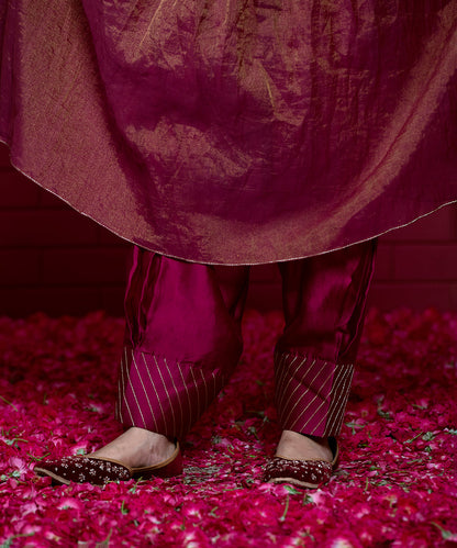 Plum Chanderi Tissue Kurta with Salwar and Organza Hand Embroidered Dupatta