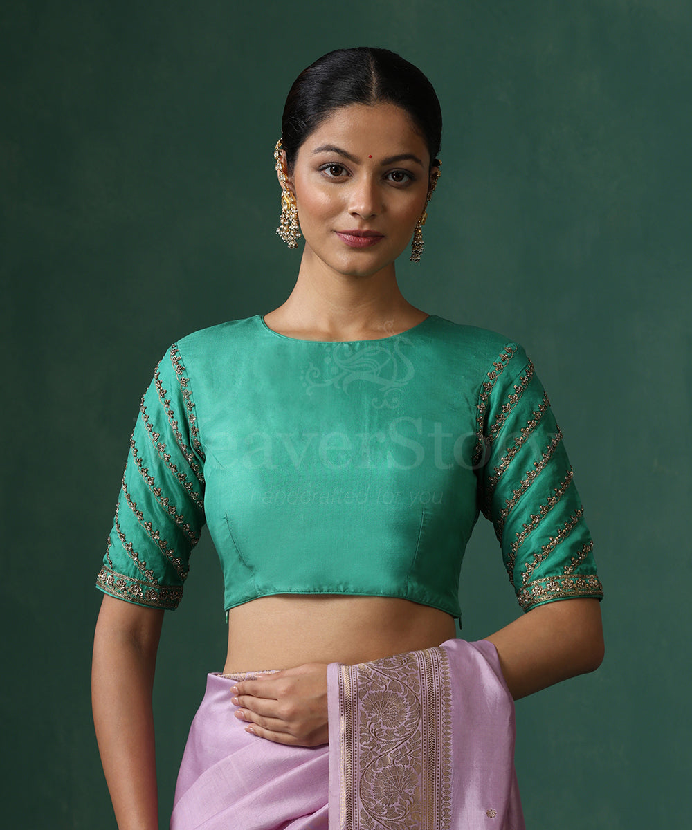 Sea_Green_Pure_Silk_Hand_Embroidered_Zardozi_Blouse_WeaverStory_02