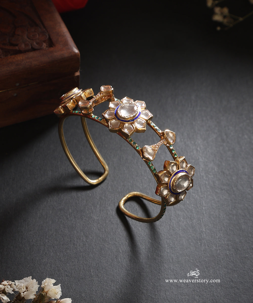 Amani_Handcrafted_Silver_Openable_Cuff_Bangle_With_Meenakari_Jadau_Work_WeaverStory_01