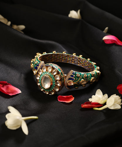 Neel_Pushp_Gold_Plated_Pure_Silver_Polki_Meenakari_Kada_WeaverStory_01