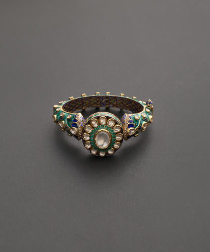 Neel_Pushp_Gold_Plated_Pure_Silver_Polki_Meenakari_Kada_WeaverStory_02