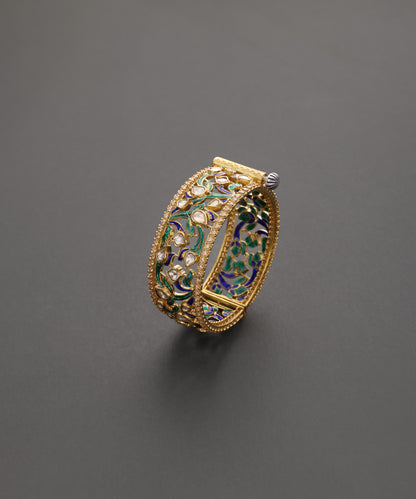 Mehrang_Gold_Plated_Pure_Silver_Polki_Meenakari_Kada_WeaverStory_02