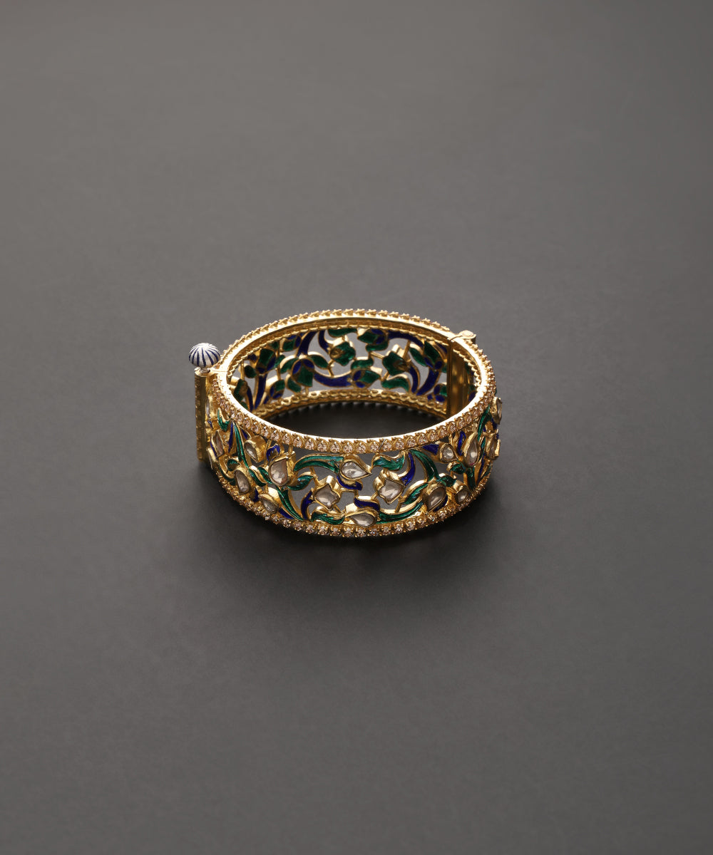 Mehrang_Gold_Plated_Pure_Silver_Polki_Meenakari_Kada_WeaverStory_03