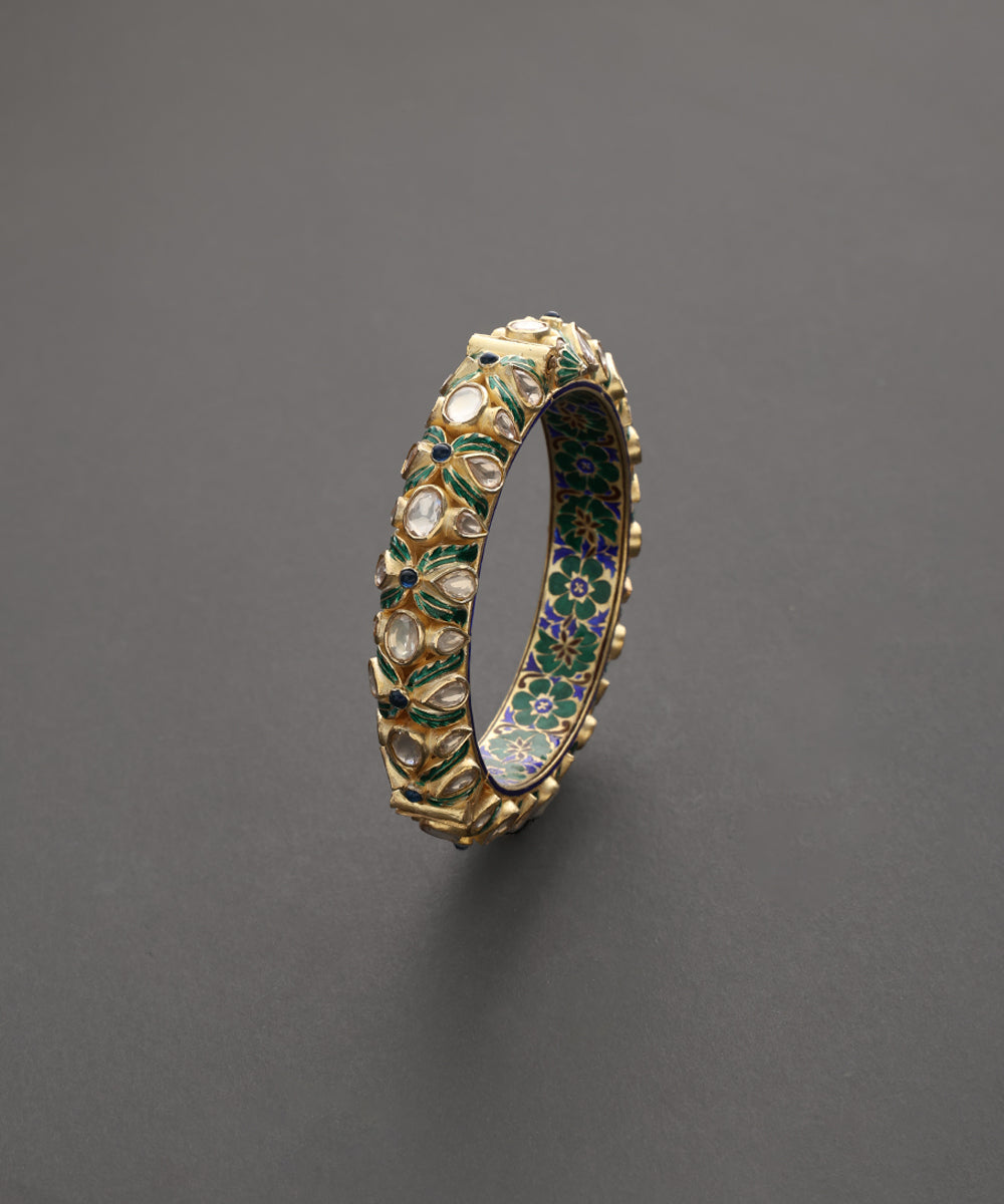 Gulbahaar_Gold_Plated_Pure_Silver_Polki_Meenakari_Kada_WeaverStory_02