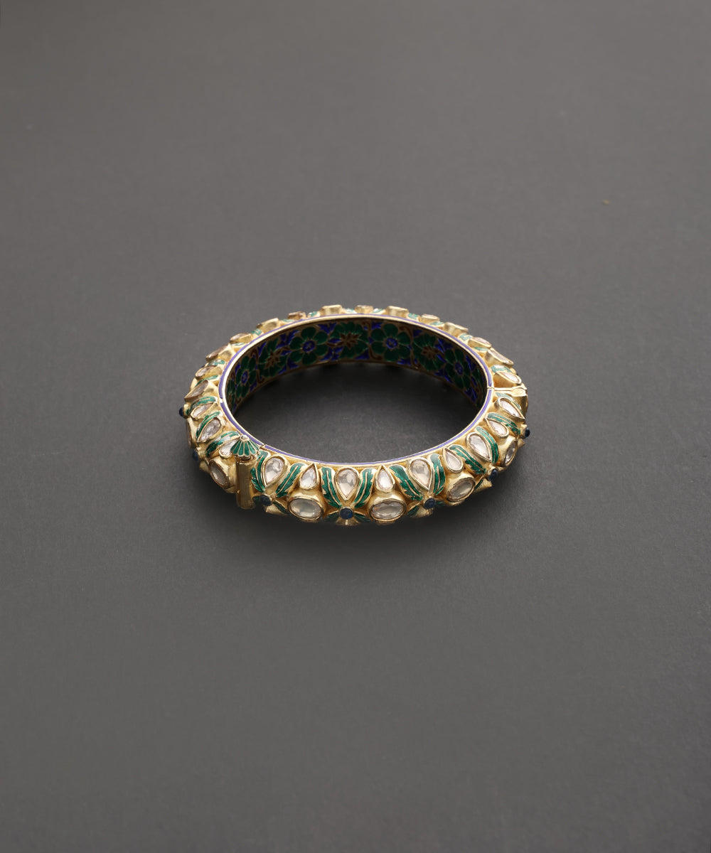 Gulbahaar_Gold_Plated_Pure_Silver_Polki_Meenakari_Kada_WeaverStory_03