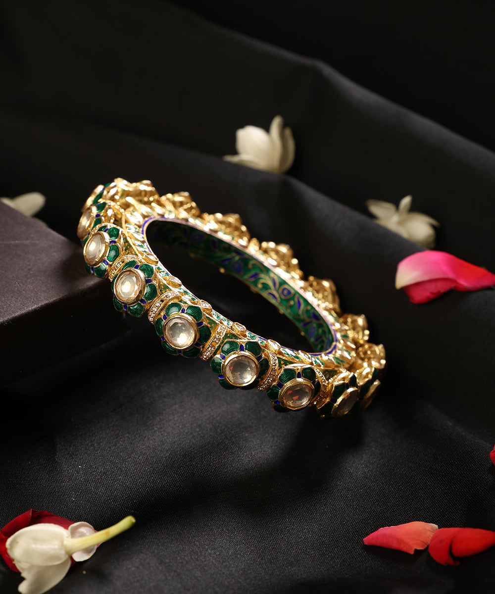Firoza_Gold_Plated_Pure_Silver_Polki_Meenakari_Kada_WeaverStory_01