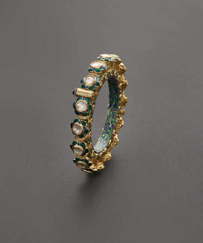 Firoza_Gold_Plated_Pure_Silver_Polki_Meenakari_Kada_WeaverStory_02
