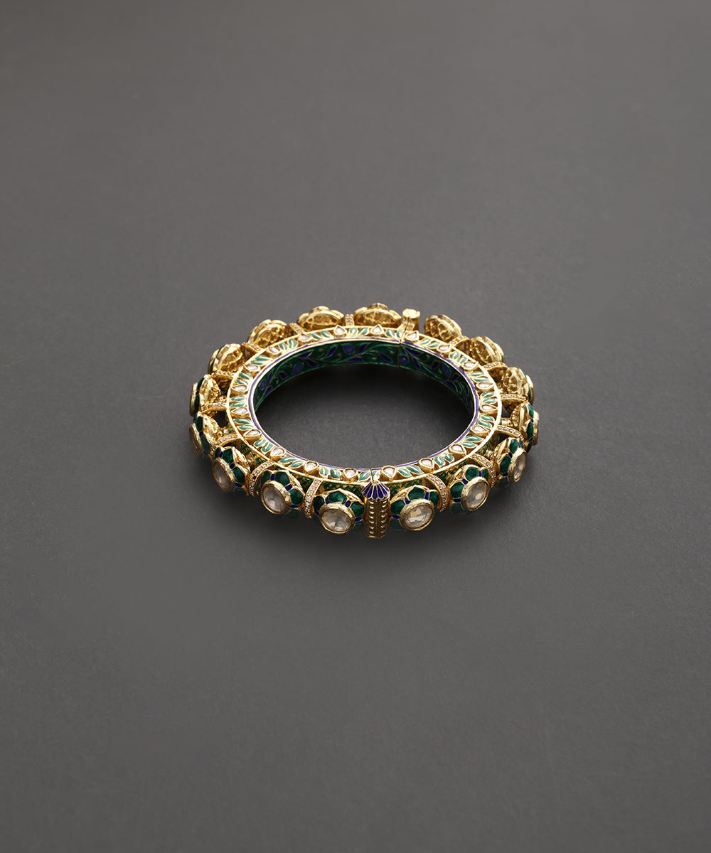 Firoza_Gold_Plated_Pure_Silver_Polki_Meenakari_Kada_WeaverStory_03