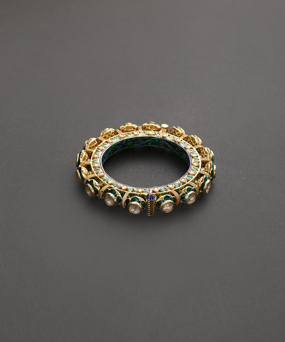 Firoza_Gold_Plated_Pure_Silver_Polki_Meenakari_Kada_WeaverStory_03