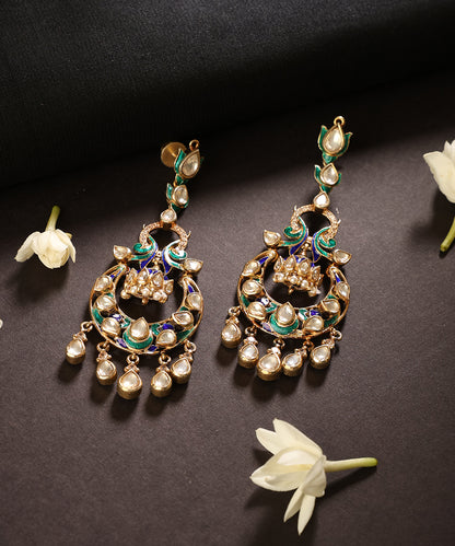 Mayurangana_Blue_&amp;_Green_Meenakari_Kundan_Chandbali_Earrings_WeaverStory_01