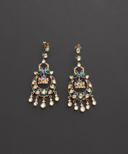 Mayurangana_Blue_&amp;_Green_Meenakari_Kundan_Chandbali_Earrings_WeaverStory_03