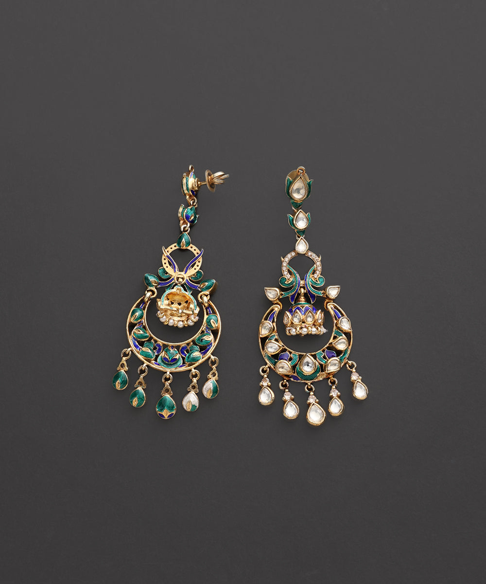 Mayurangana_Blue_&amp;_Green_Meenakari_Kundan_Chandbali_Earrings_WeaverStory_02