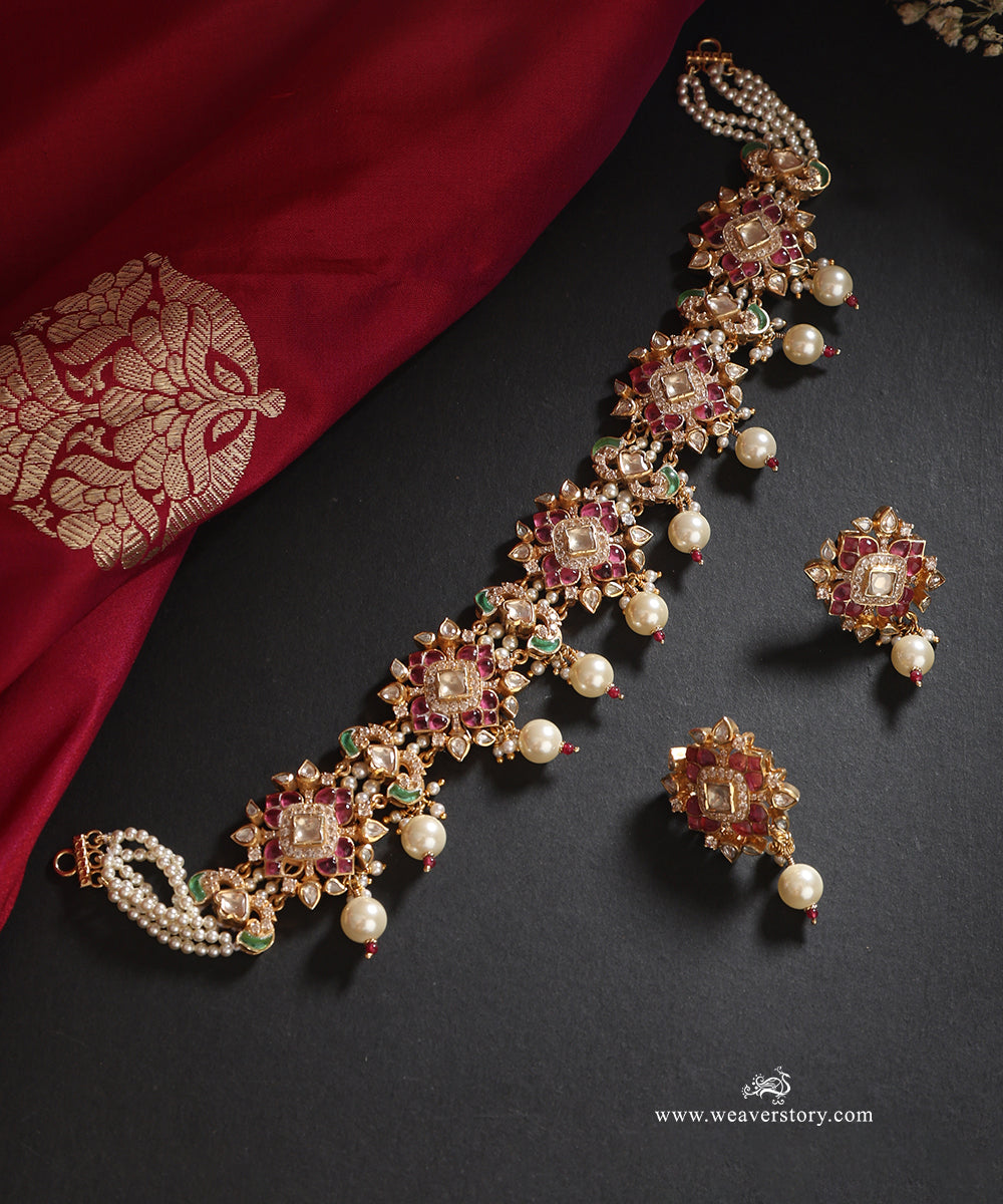 Layla_Handcrafted_Silver_Choker_Set_With_Meenakari_Jadau_Work_WeaverStory_01