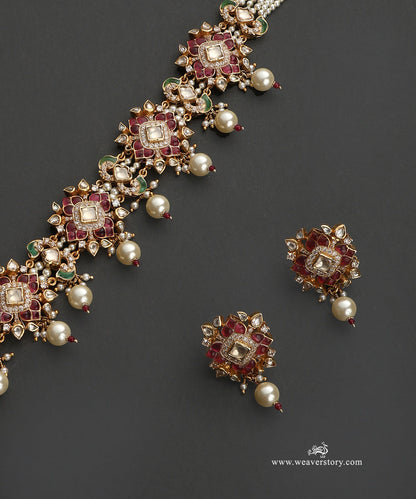 Layla_Handcrafted_Silver_Choker_Set_With_Meenakari_Jadau_Work_WeaverStory_04