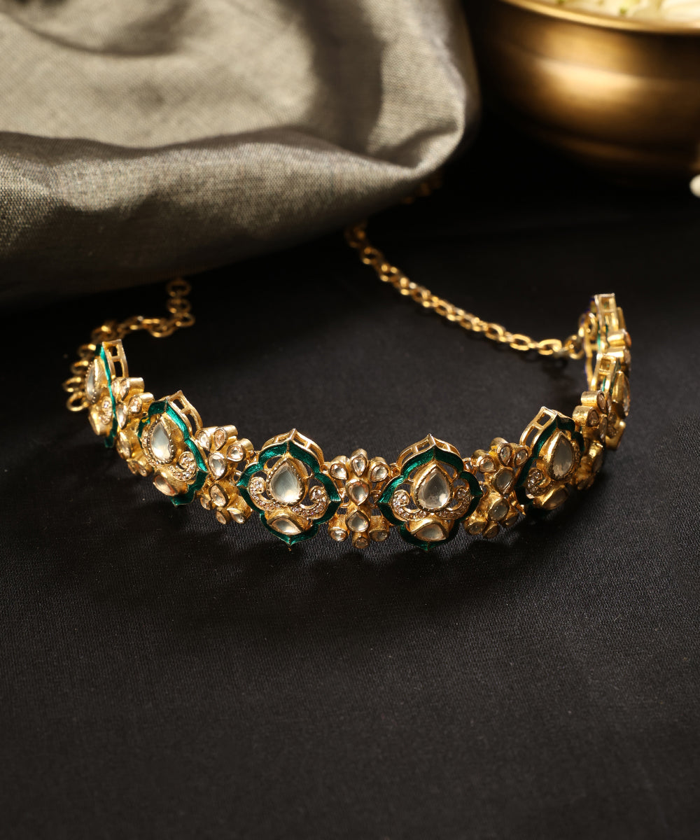 Padmika_Emerald_Green_Meenakari_Kundan_Choker_Set_WeaverStory_01