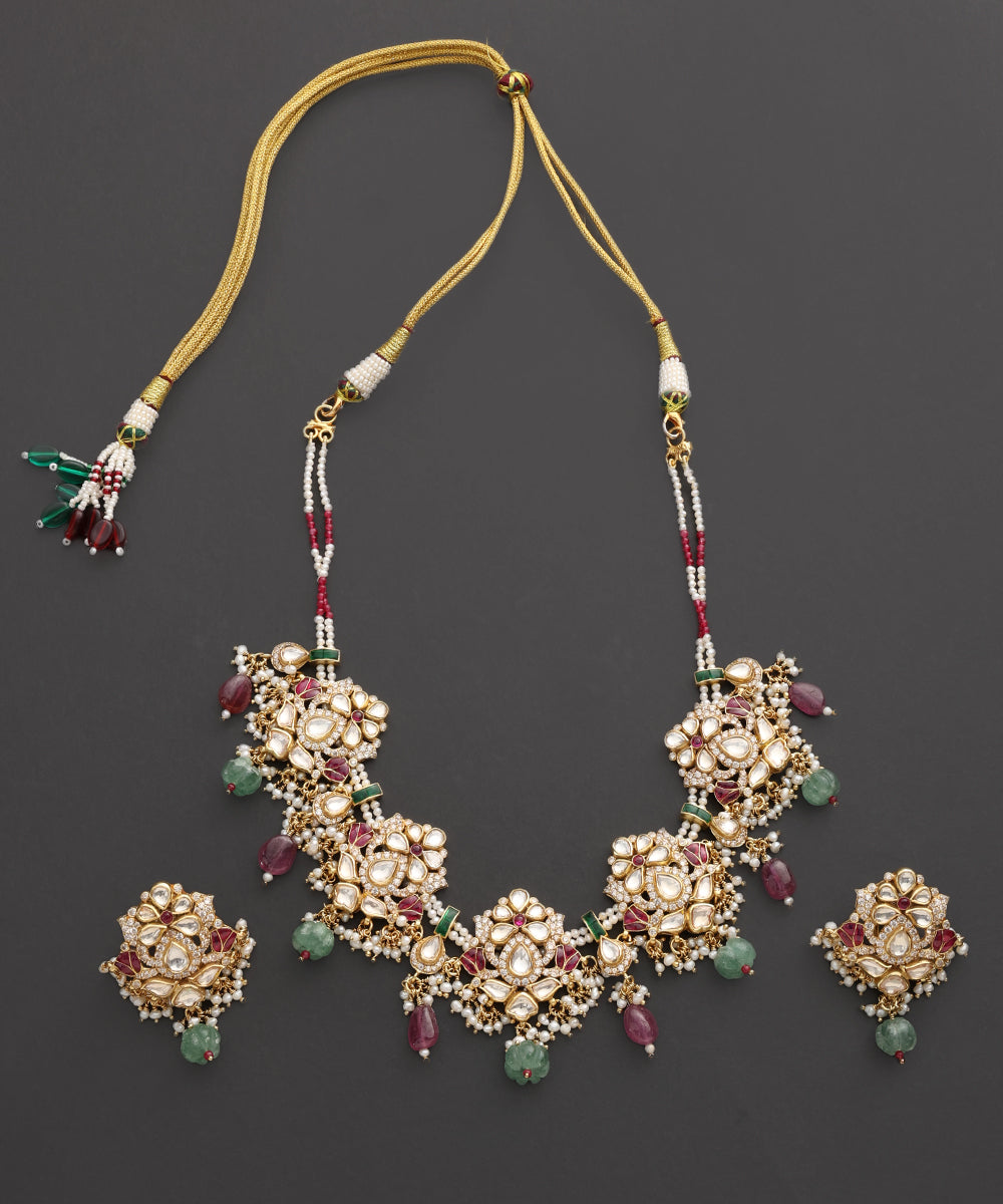 Gulbahar_Ruby_Pink_&amp;_Green_Kundan_Choker_Set_WeaverStory_02