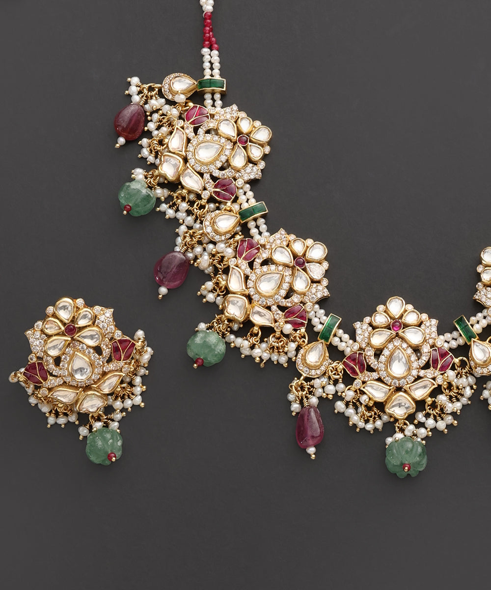 Gulbahar_Ruby_Pink_&amp;_Green_Kundan_Choker_Set_WeaverStory_03