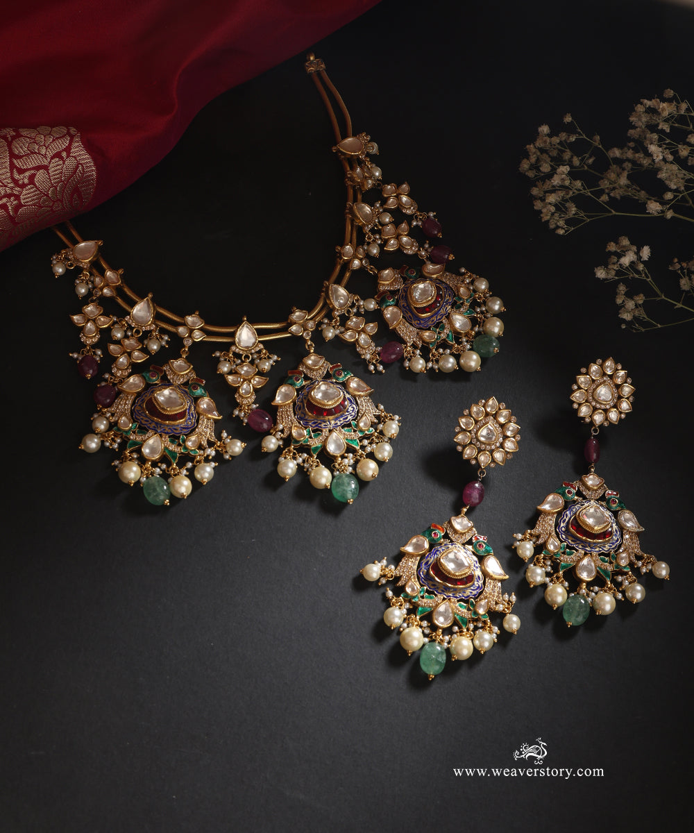 Nawal_Handcrafted_Silver_Necklace_With_Meenakari_Jadau_Work_WeaverStory_01