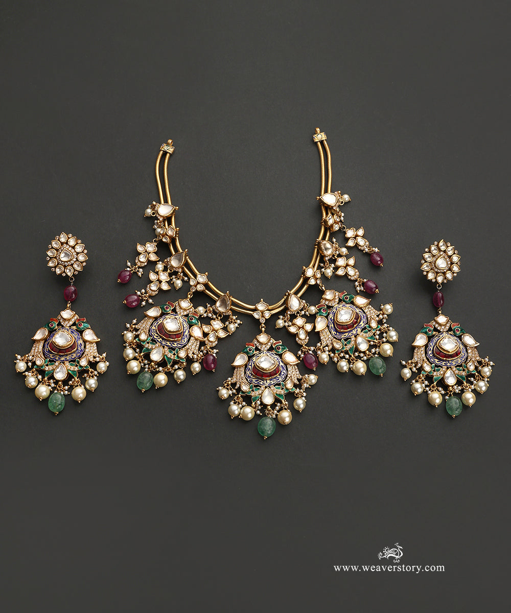 Nawal_Handcrafted_Silver_Necklace_With_Meenakari_Jadau_Work_WeaverStory_02