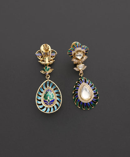 Mayurlehar_Blue_&amp;_Green_Meenakari_Kundan_Drop_Earrings_WeaverStory_03
