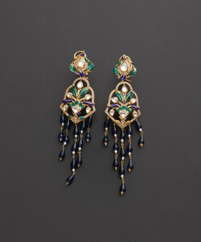 Neelvallari_Blue_&amp;_Green_Meenakari_Kundan_Tassel_Earrings_WeaverStory_02