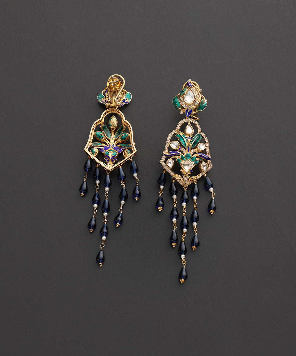 Neelvallari_Blue_&amp;_Green_Meenakari_Kundan_Tassel_Earrings_WeaverStory_03