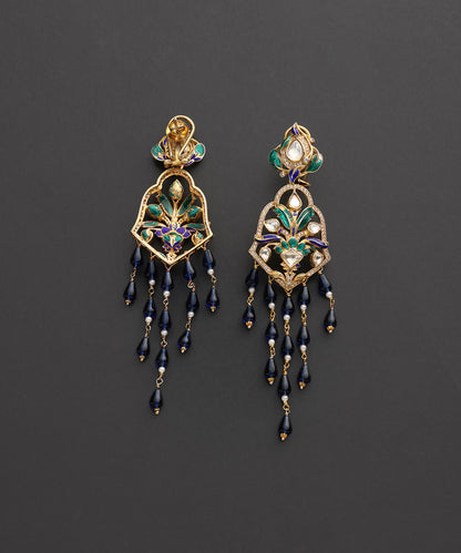 Neelvallari_Blue_&amp;_Green_Meenakari_Kundan_Tassel_Earrings_WeaverStory_03
