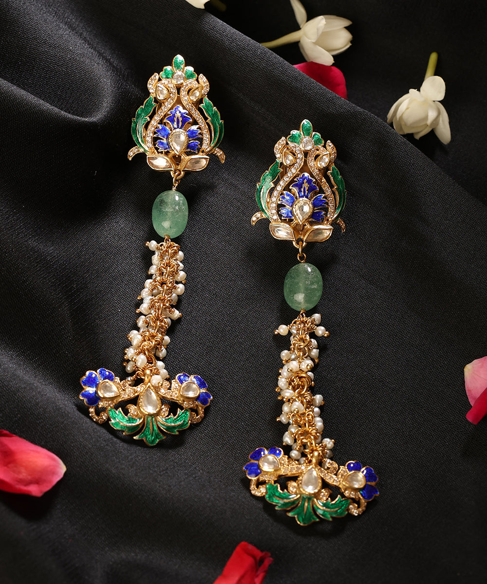 Pushpavali_Gold-Plated_Silver_Meenakari_Long_Earrings_WeaverStory_01