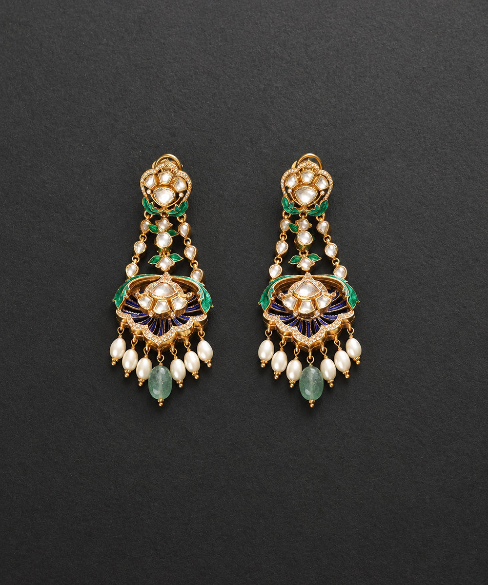 Padmaruh_Gold-Plated_Silver_Meenakari_Kundan_Pearl_Drop_Earrings_WeaverStory_02