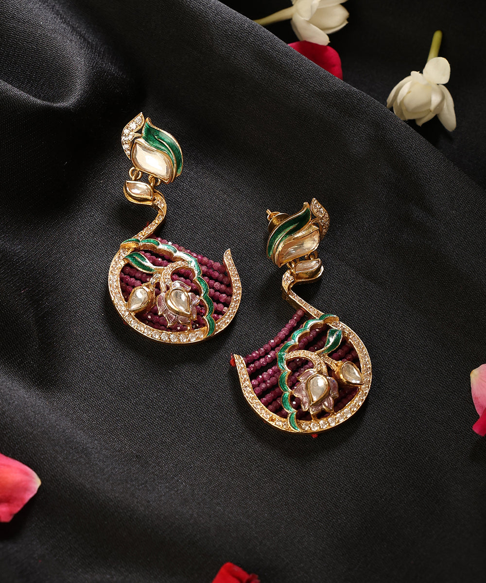 Gulbahaar_Pink_Beaded_Meenakari_Kundan_Earrings_WeaverStory_01