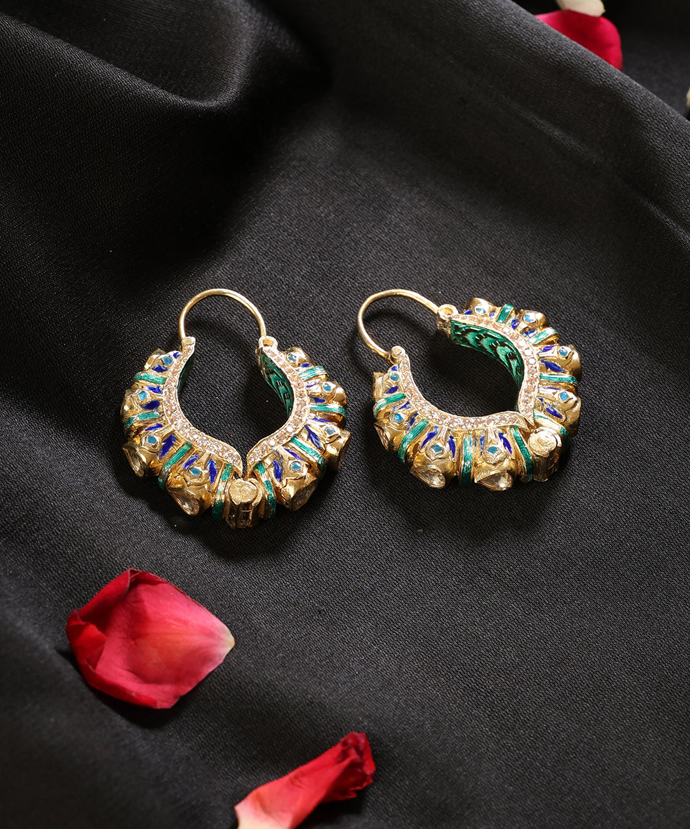 Neelrekha_Blue_&amp;_Green_Meenakari_Hoop_Earrings_WeaverStory_01