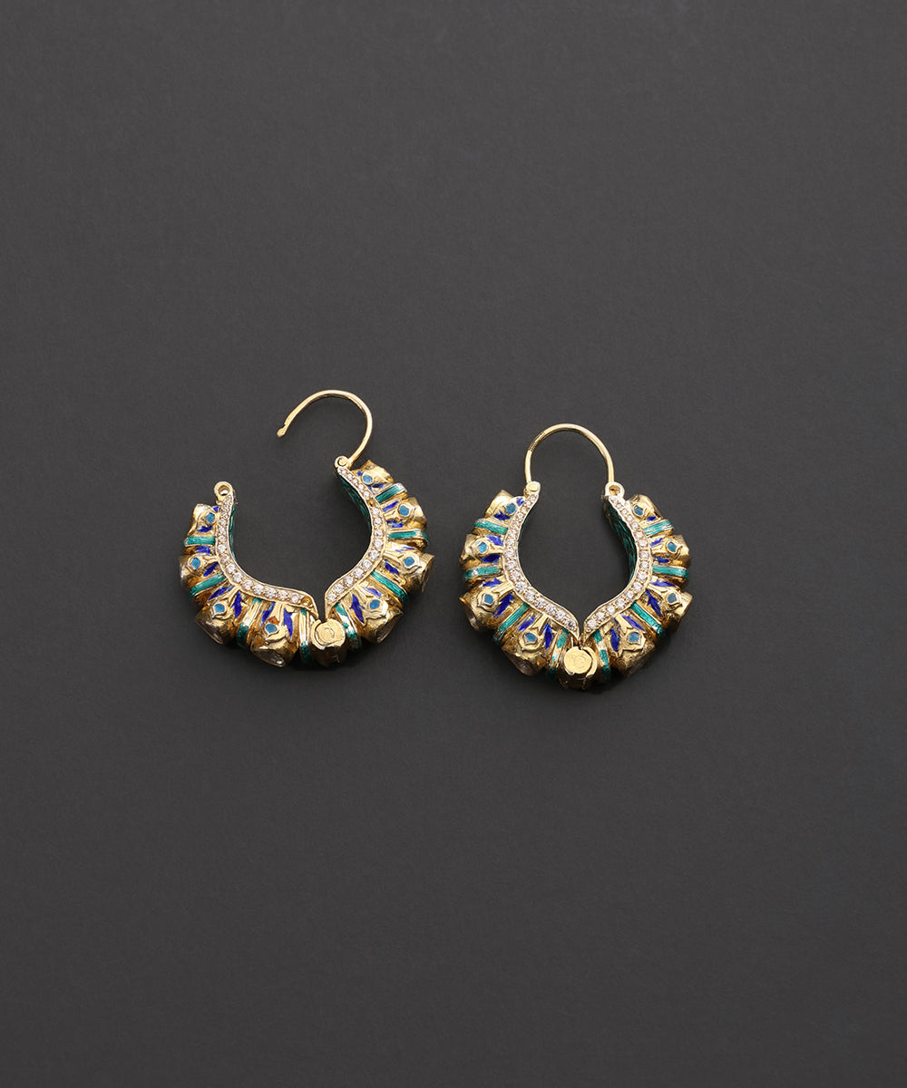 Neelrekha_Blue_&amp;_Green_Meenakari_Hoop_Earrings_WeaverStory_02