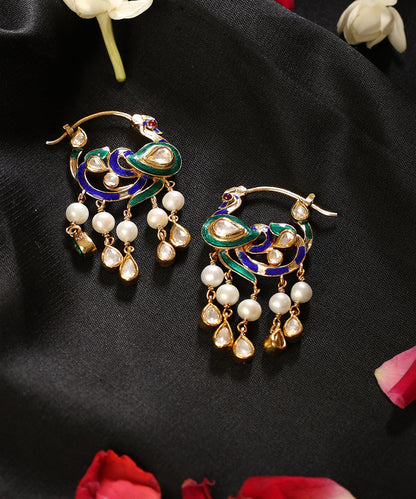 Mayurleela_Blue_&amp;_Green_Meenakari_Peacock_Hoop_Earrings_WeaverStory_01