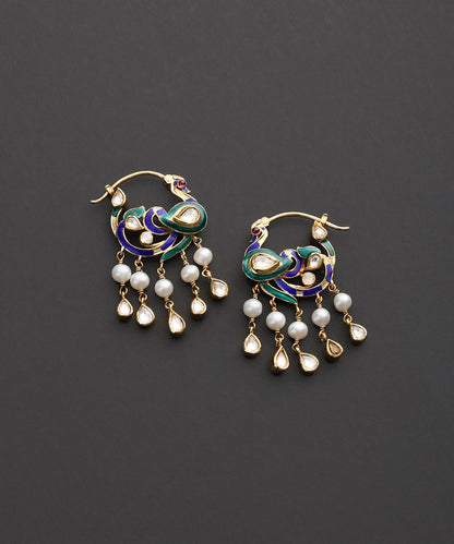 Mayurleela_Blue_&amp;_Green_Meenakari_Peacock_Hoop_Earrings_WeaverStory_02