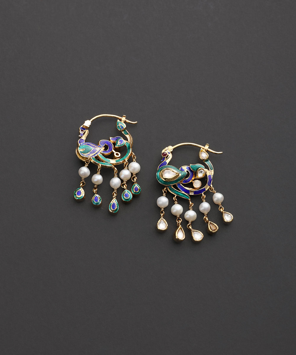 Mayurleela_Blue_&amp;_Green_Meenakari_Peacock_Hoop_Earrings_WeaverStory_03