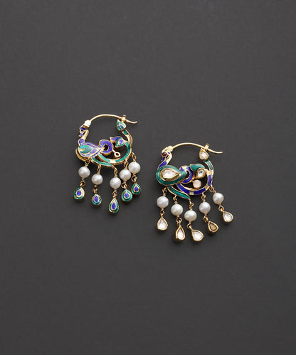 Mayurleela_Blue_&amp;_Green_Meenakari_Peacock_Hoop_Earrings_WeaverStory_03
