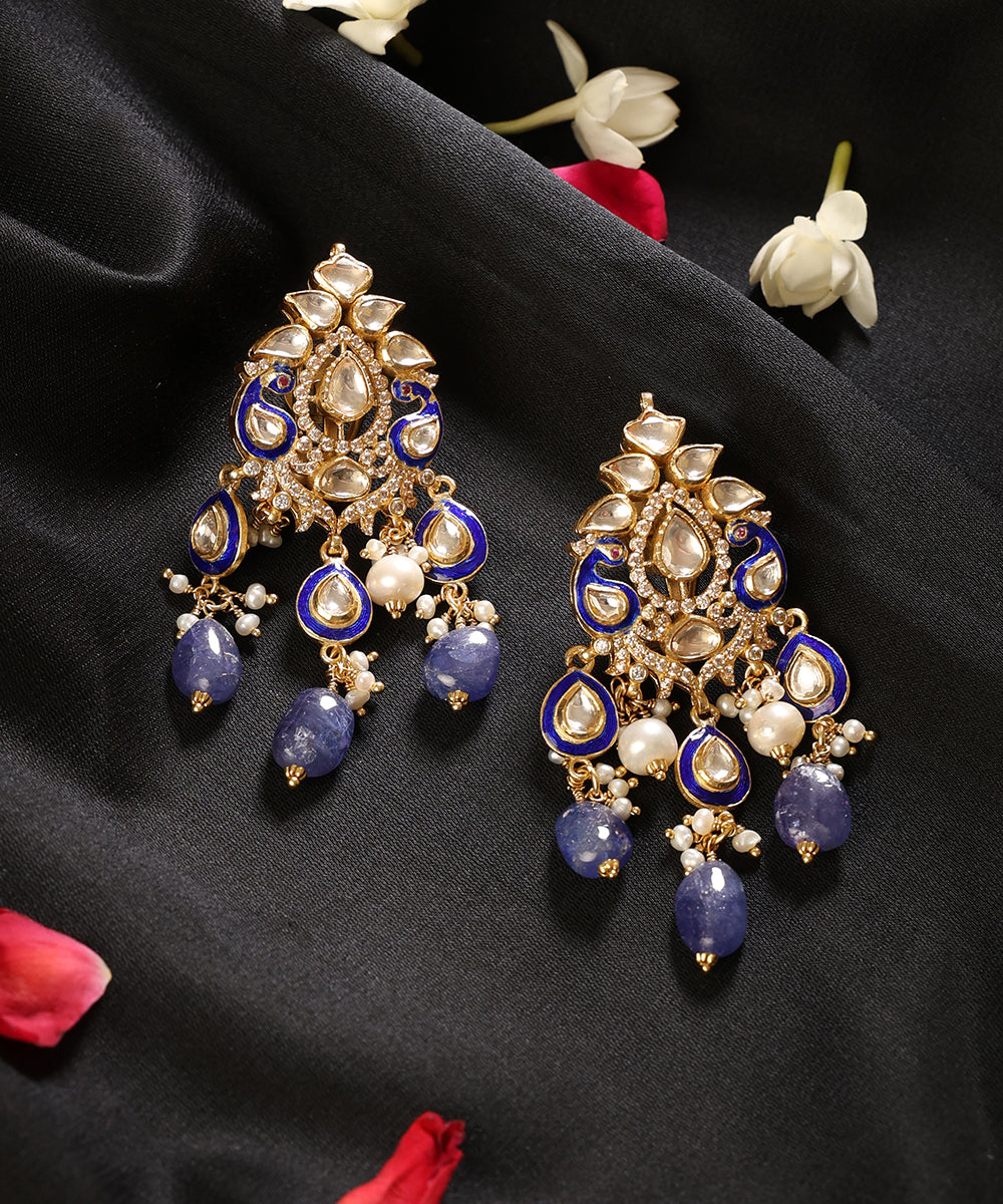 Neelambari_Blue_Meenakari_Kundan_&amp;_Pearl_Drop_Earrings_WeaverStory_01